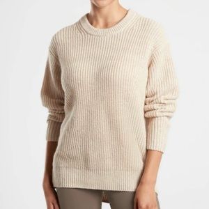 ATHLETA Cascades Crew Neck Rib Knit Pullover Sweater Coconut Cream White Top XL